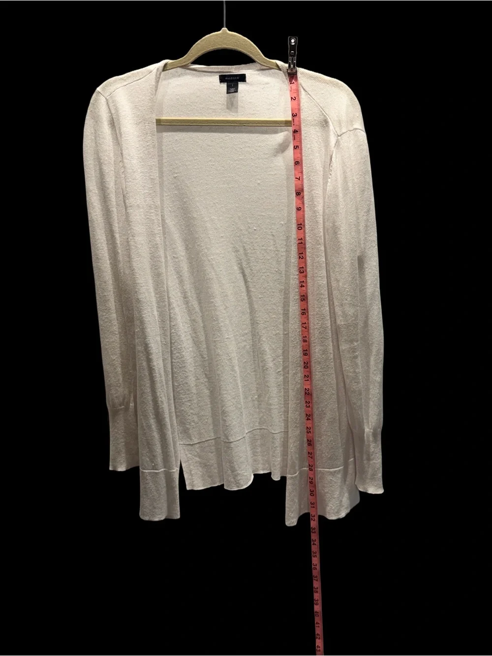 Halogen White Linen Blend Long Open Front Cardigan - L